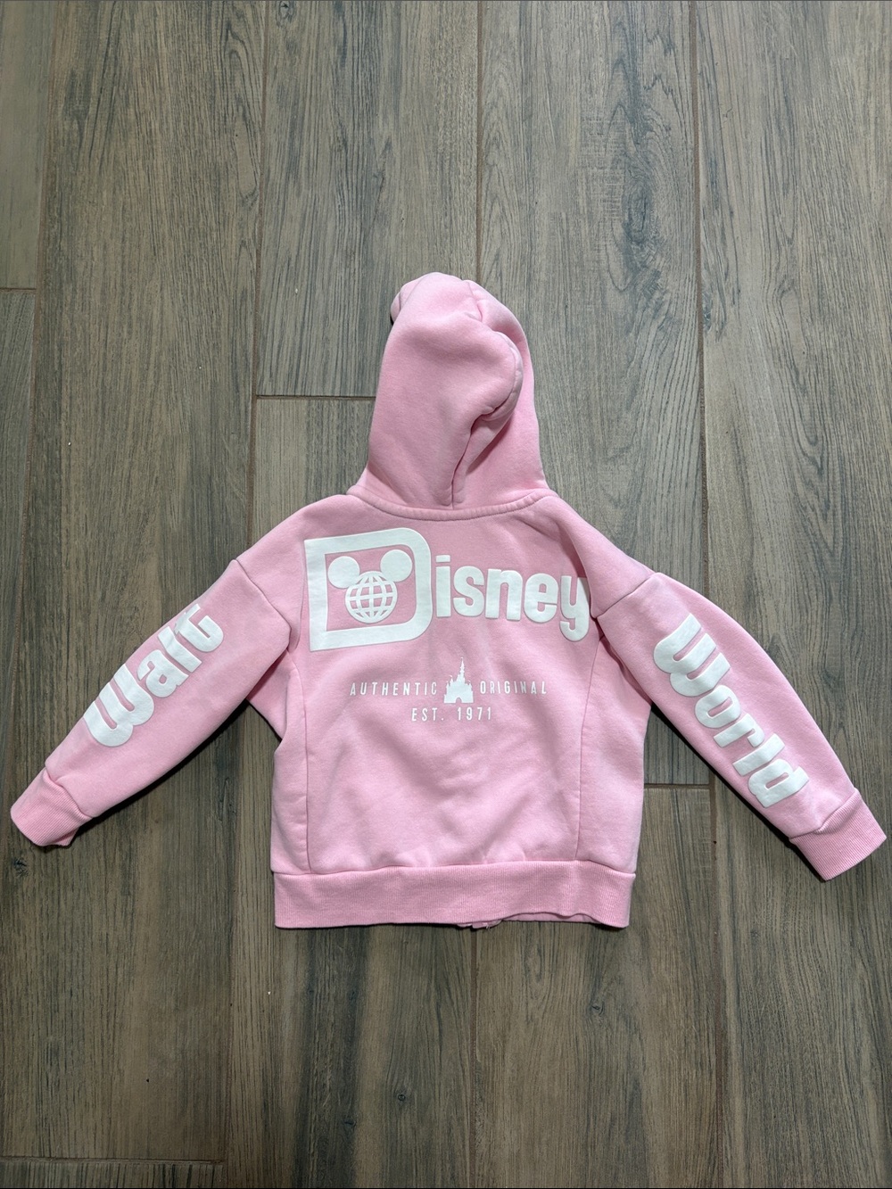 Disney Parks Walt Disney World Pink Hoodie White Graphic Back & Sleeve Print